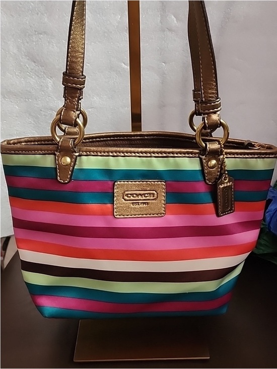 Coach Handbags - Coach Legacy Striped Tote EUC with Metallic Gold Trim